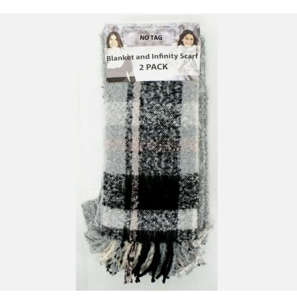 EMANUEL GERALDO WOMENS 2PK SCARF WRAP INFINITY (PNK/BLK/GRAY PLAID,ONE SZ) - Picture 1 of 5